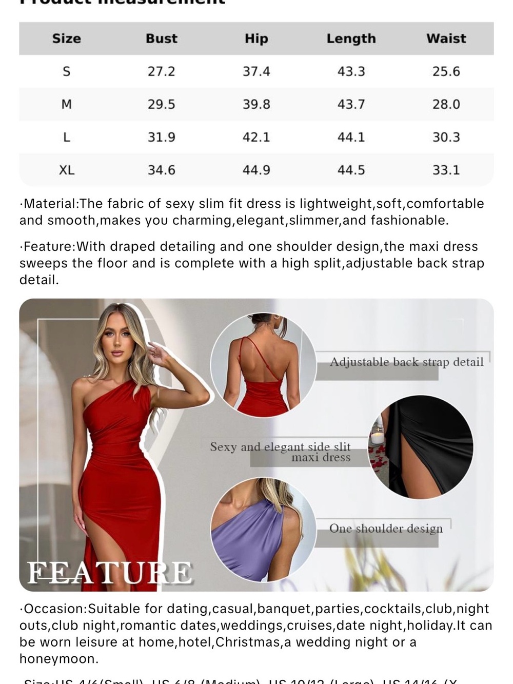 OYS Formal Gown Sexy One Shoulder High Slit Satin Brown Med & Large Glam - Picture 6 of 7